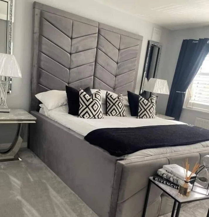 Bed Frame Double - Upholstered Tall Headboard Bed With Frame