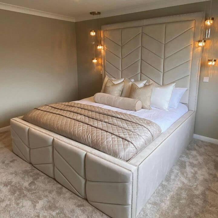 Bed Frame Double - Upholstered Tall Headboard Bed With Frame And Storage