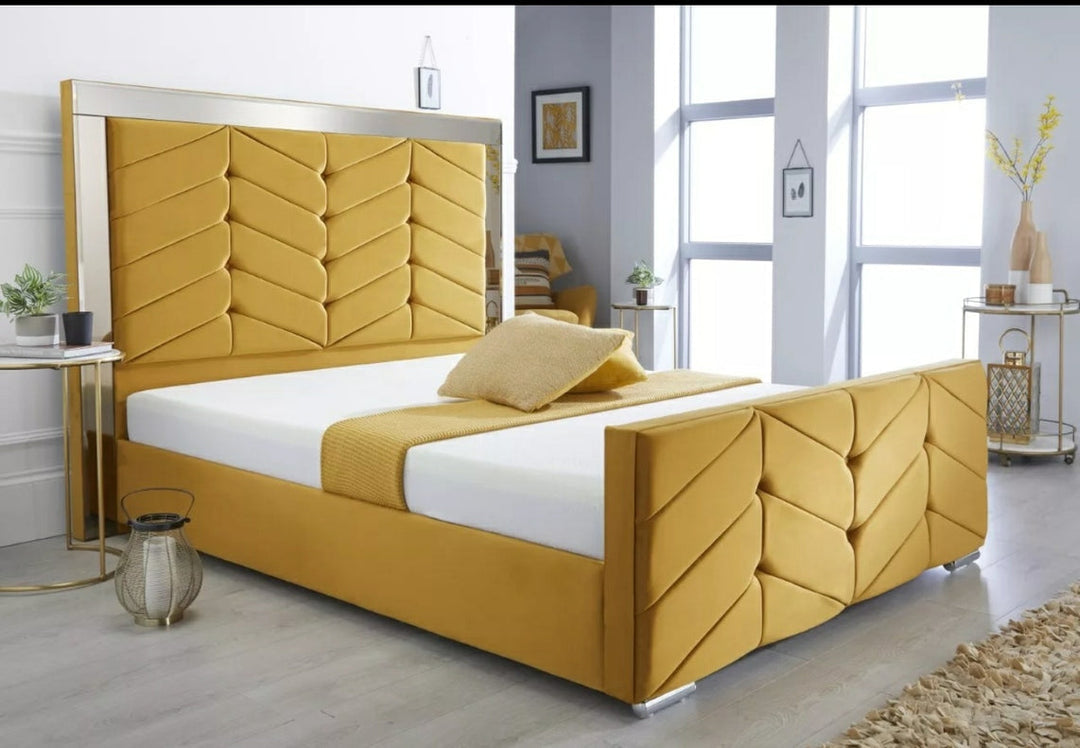 Double Bed with Storage - Mirror Headboard Bed Frame 2