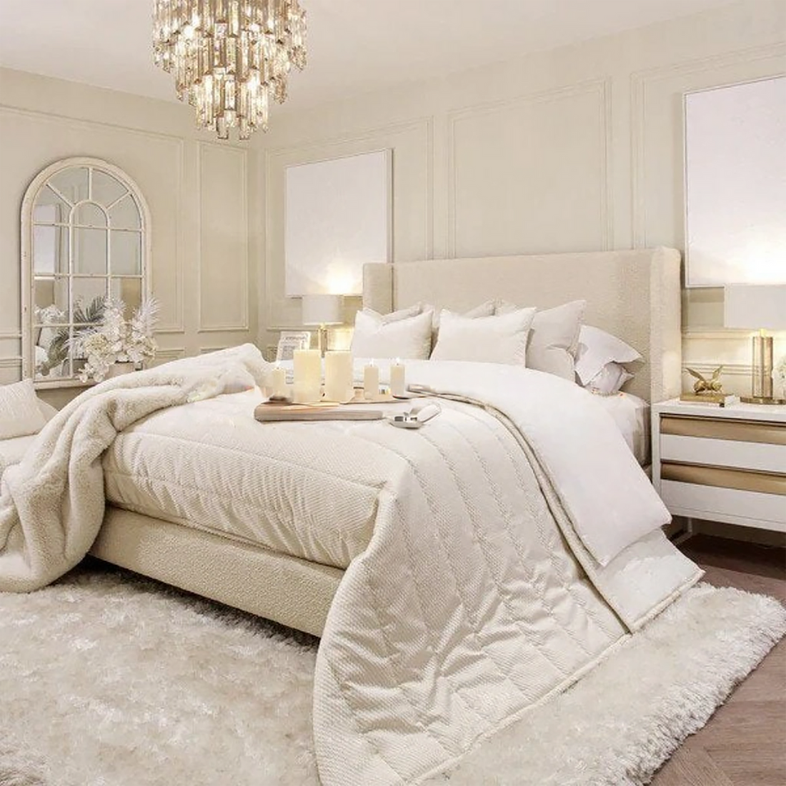 posh winged teddy boucle bed frame