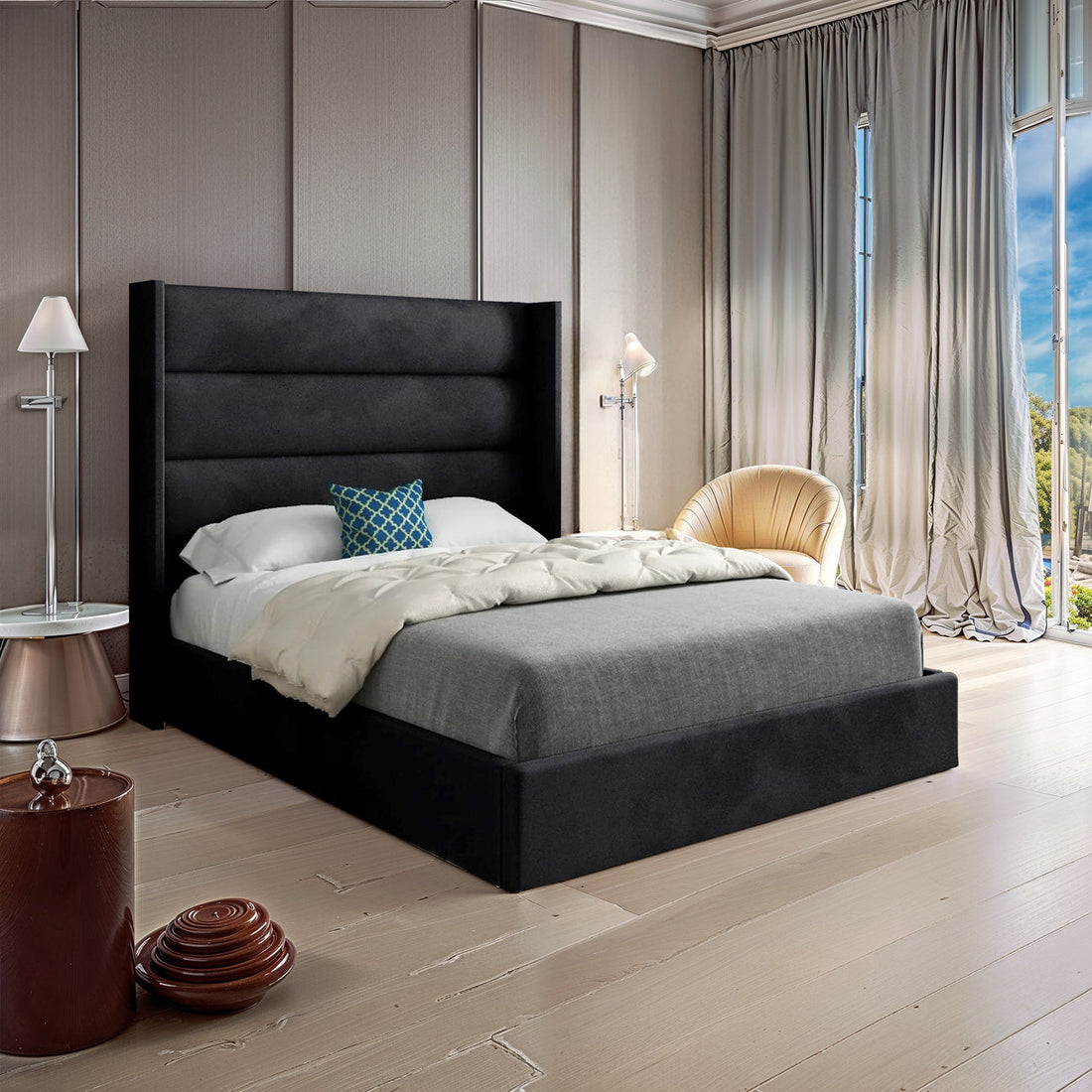 King Bed Frame - Upholstered Wingback Bed