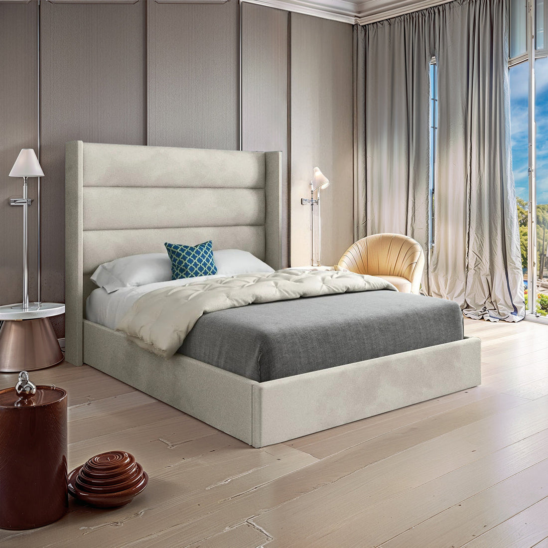 King Bed Frame - Upholstered Wingback Bed With Frame