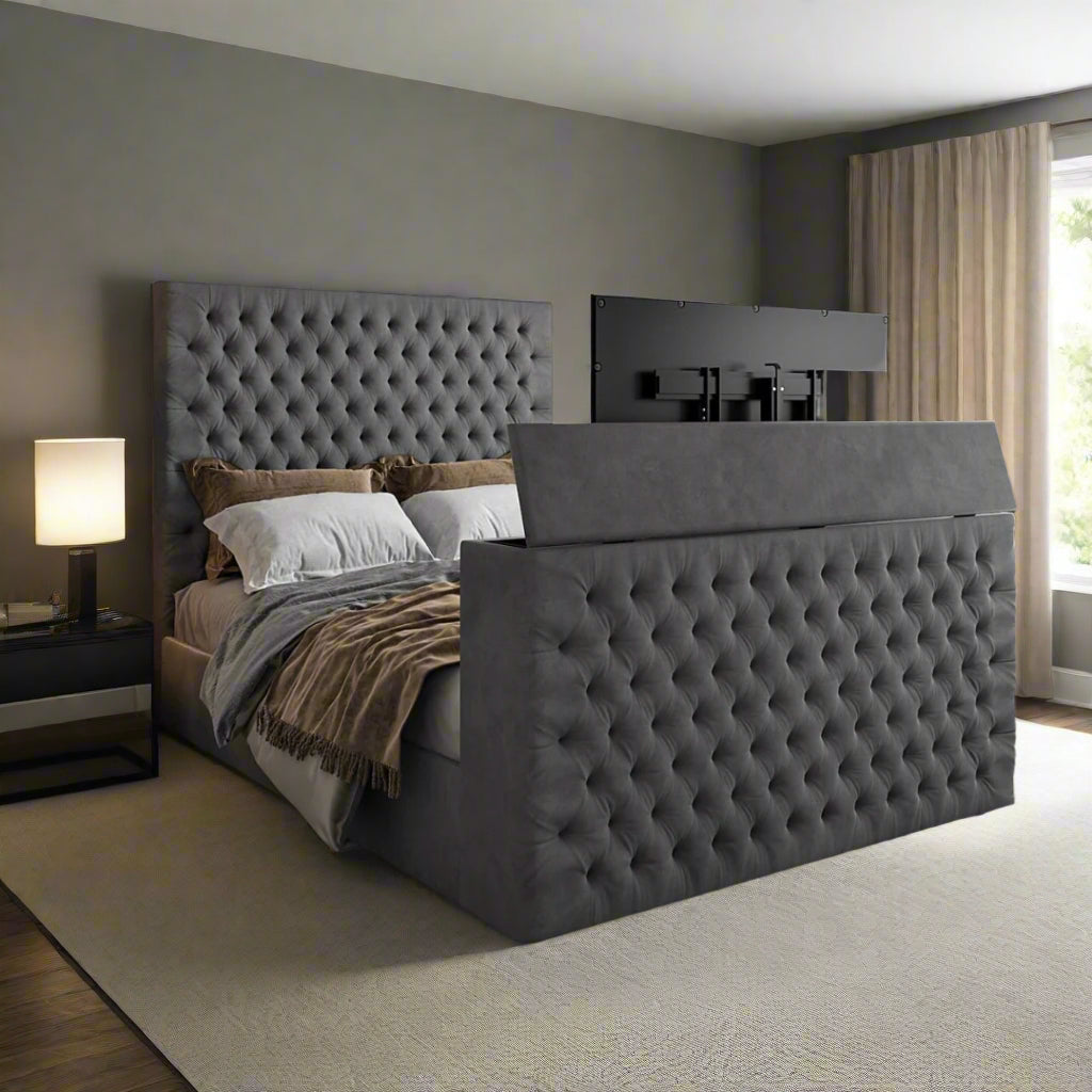 King Size Tv Bed -  Luxury Deep Tufted Tv Bed Frame