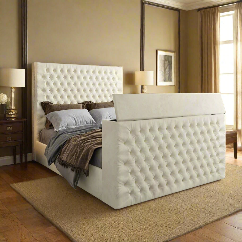 King Size Tv Bed -  Luxury Deep Tufted Tv Bed Frame With Mattress