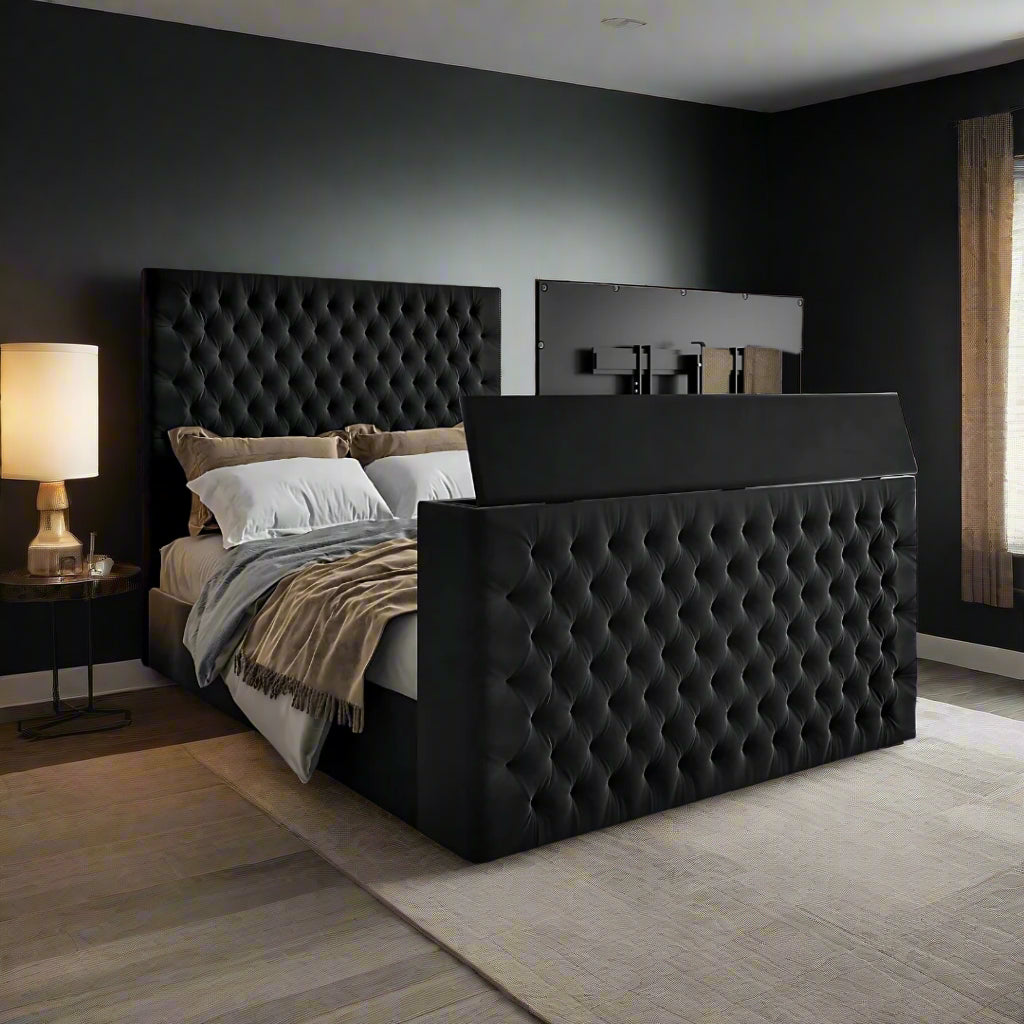 King Size Tv Bed -  Luxury Deep Tufted Tv Bed With Frame