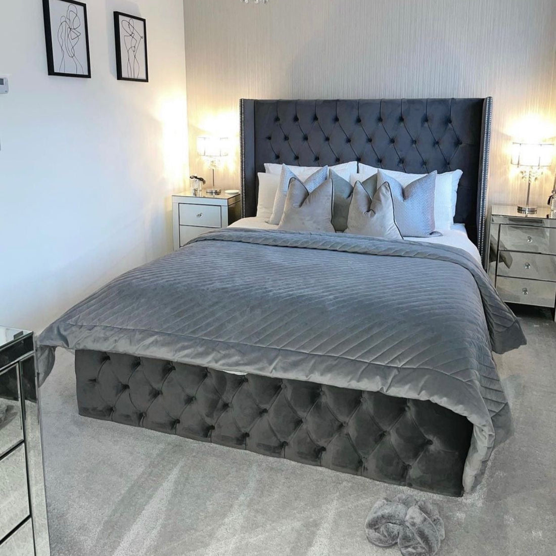 Kingsize Bed Frame - Chesterfield Ambassador Wingback Bed Frame With Mattress And Storage