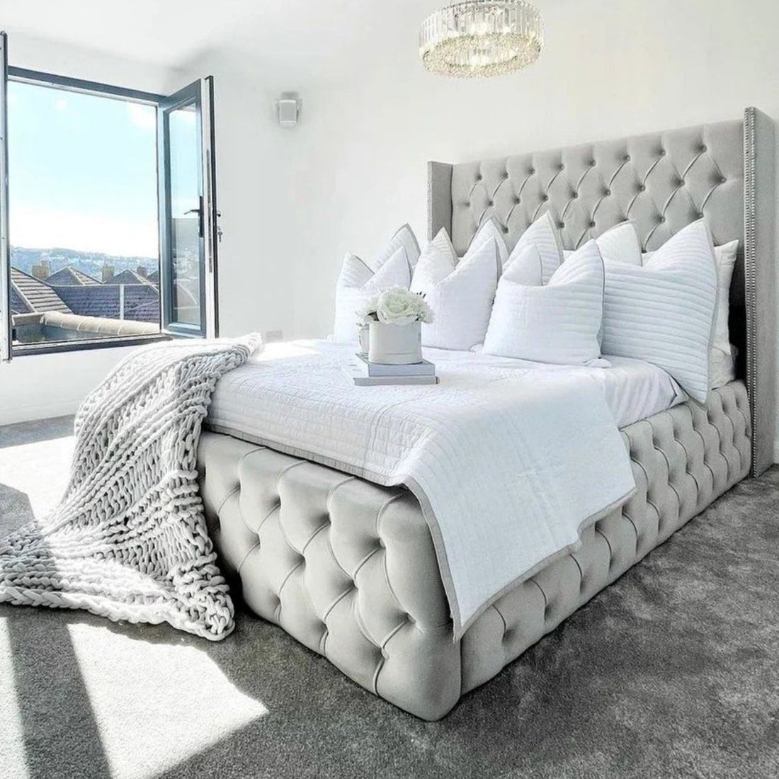 Kingsize Bed Frame - Chesterfield Ambassador Wingback Bed Frame With Storage And Mattress
