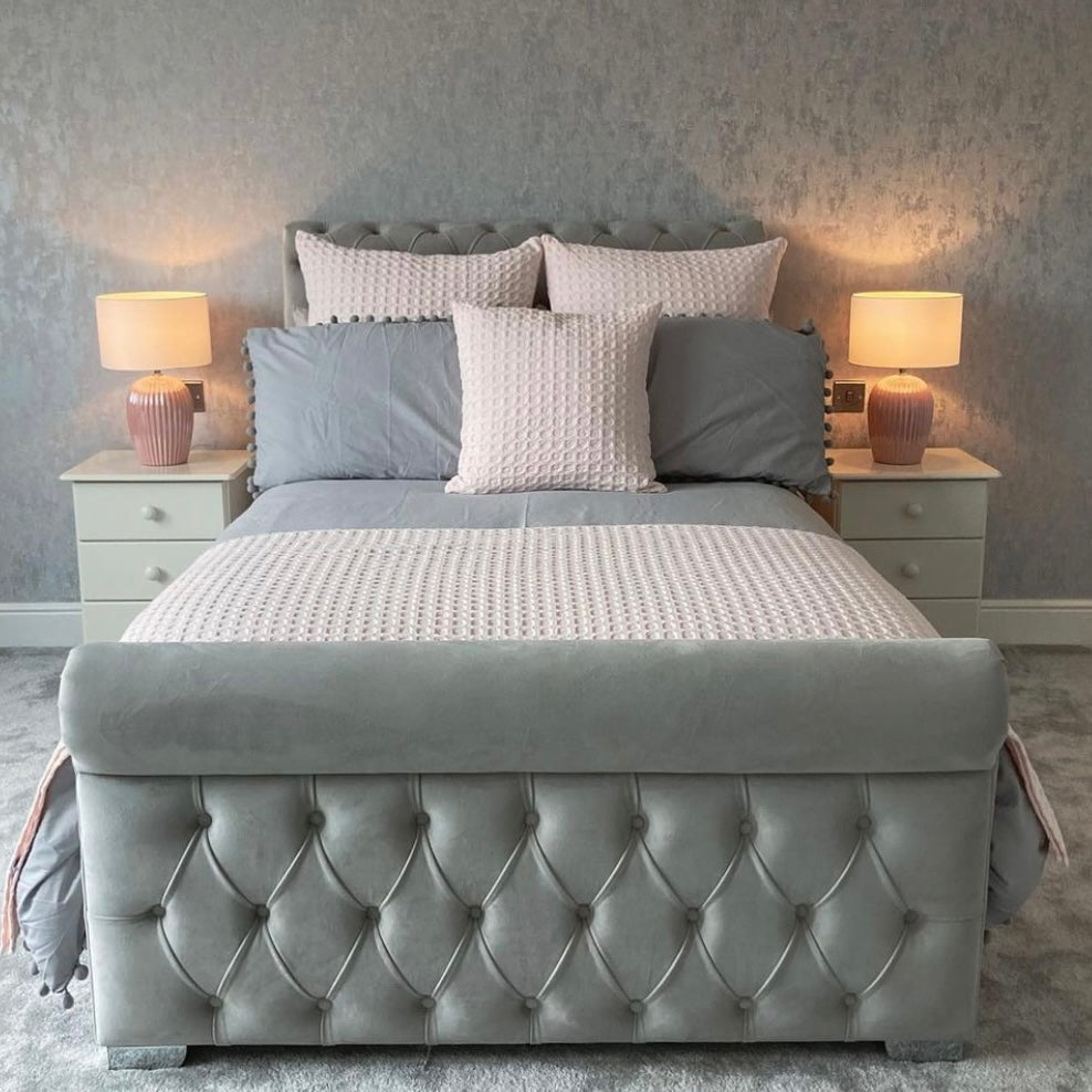  Single Bed with Mattress - Scroll Chesterfield Bed Frame