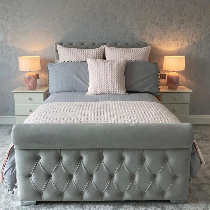  Single Bed with Mattress - Scroll Chesterfield Bed Frame