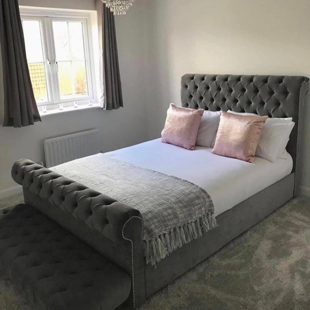  Single Bed with Mattress - Scroll Chesterfield Bed Frame 2