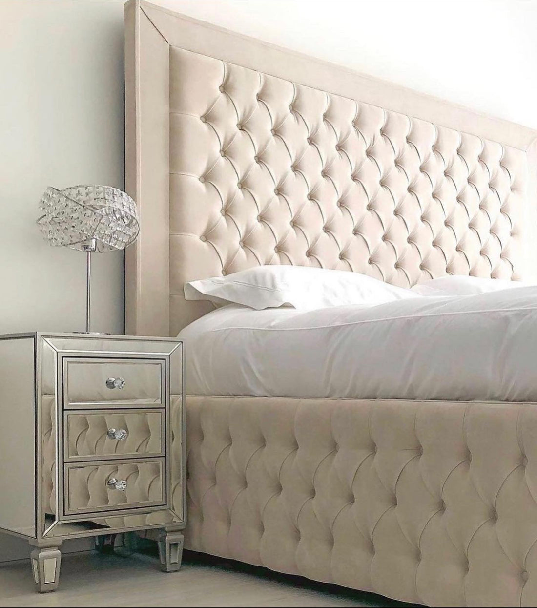 Small Double Bed Frame - High Headboard Chesterfield Bed With Frame And Storage