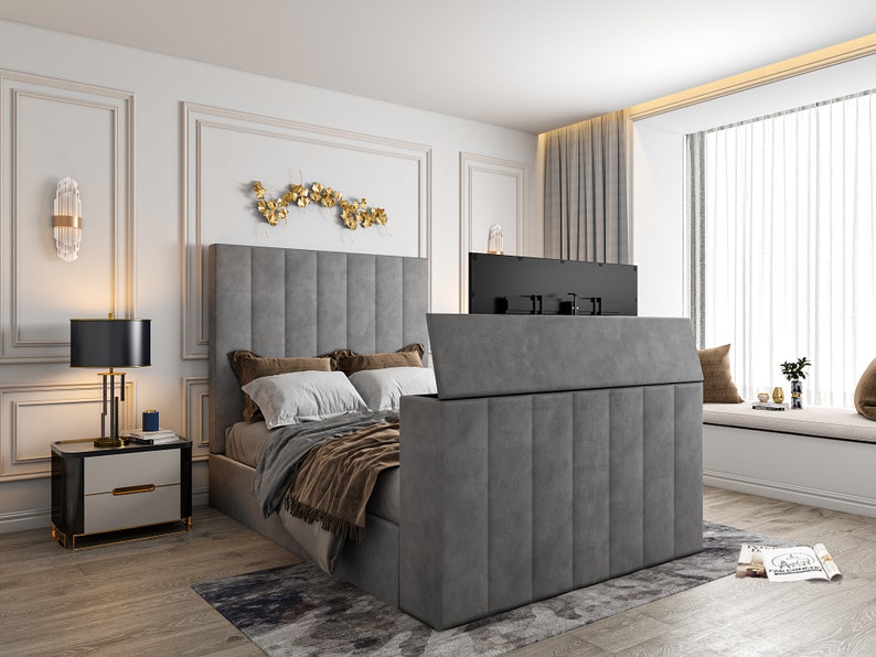 Tv Bed King Size - Plush Velvet Bed Frame