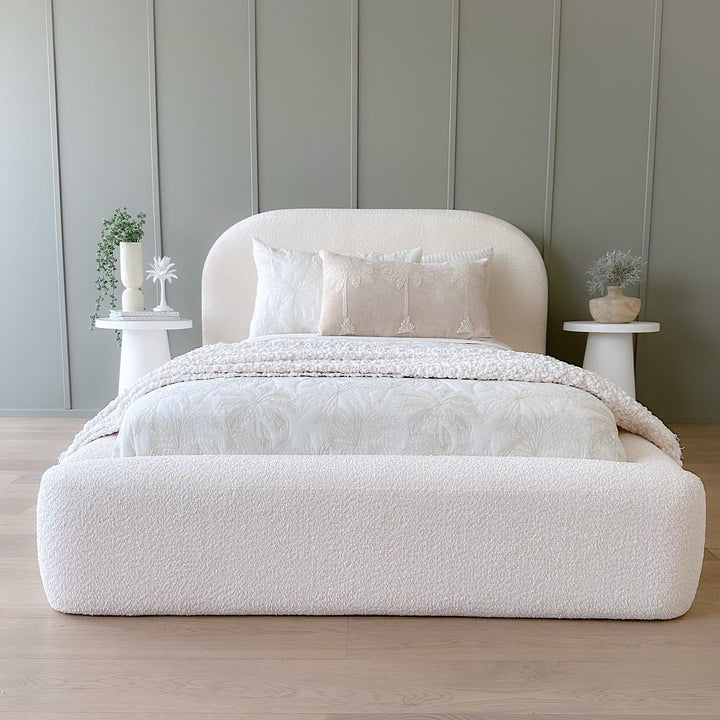 White Double Bed Frame - Teddy Fleece Fabric Bed