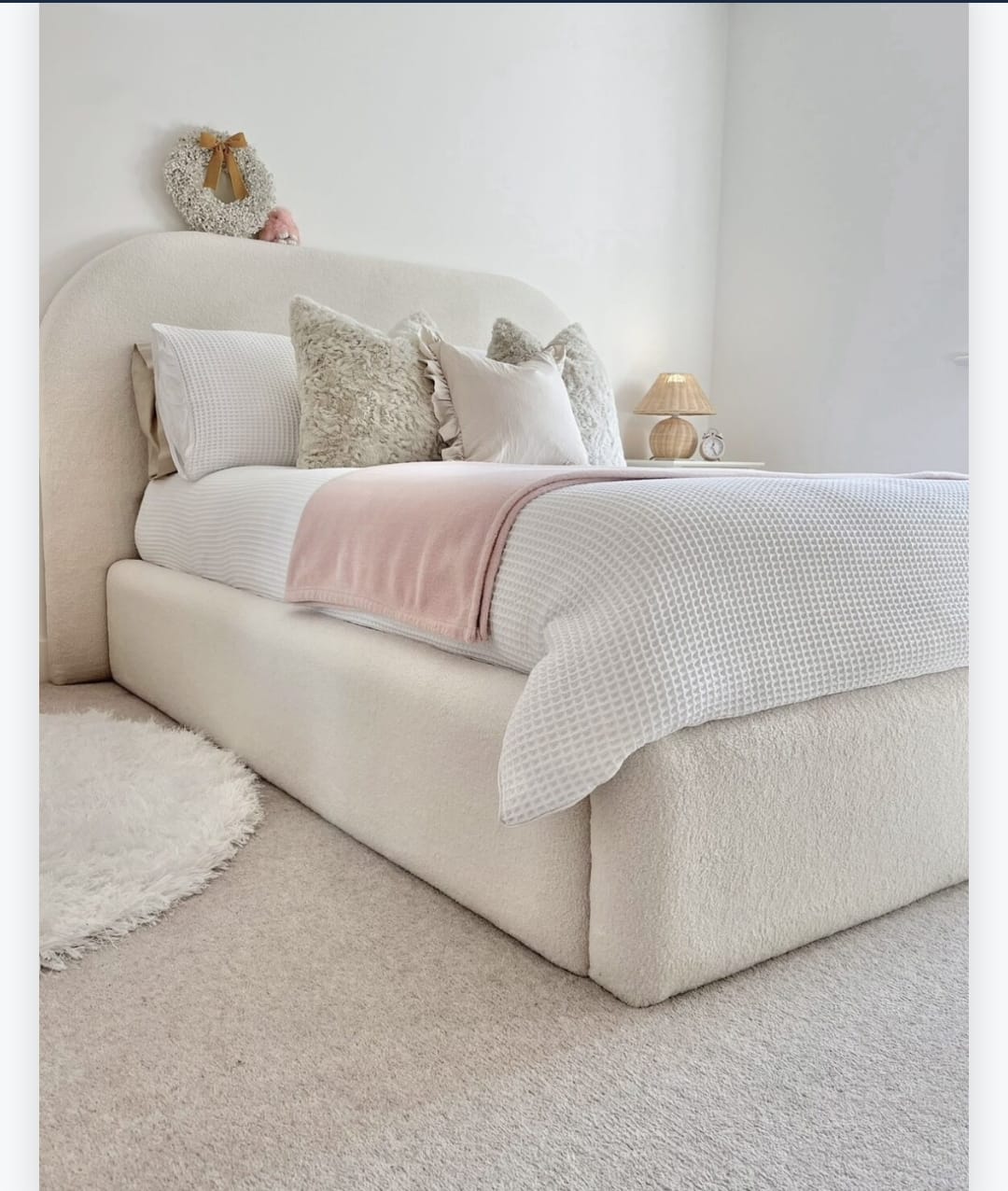 White Double Bed Frame - Teddy Fleece Fabric Bed Frame