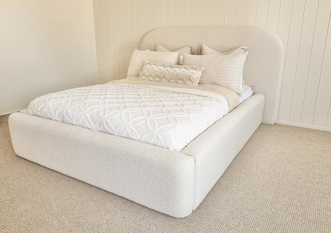 White Double Bed Frame - Teddy Fleece Fabric Bed Frame With Mattress