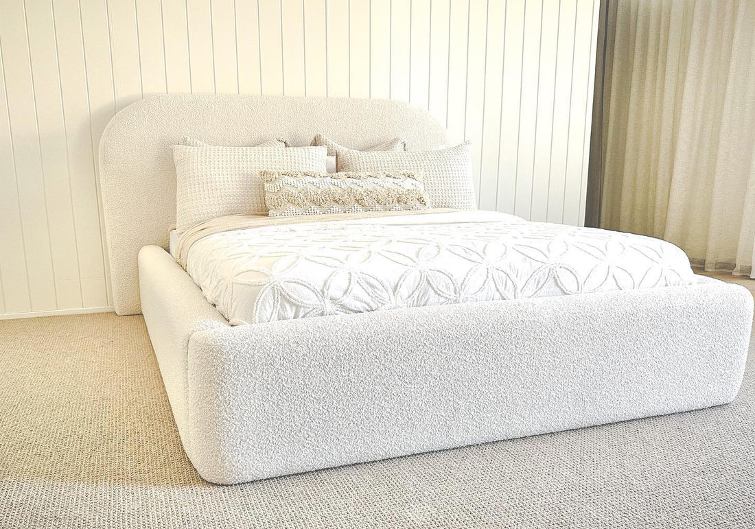White Double Bed Frame - Teddy Fleece Fabric Bed Frame With Mattress And Storage