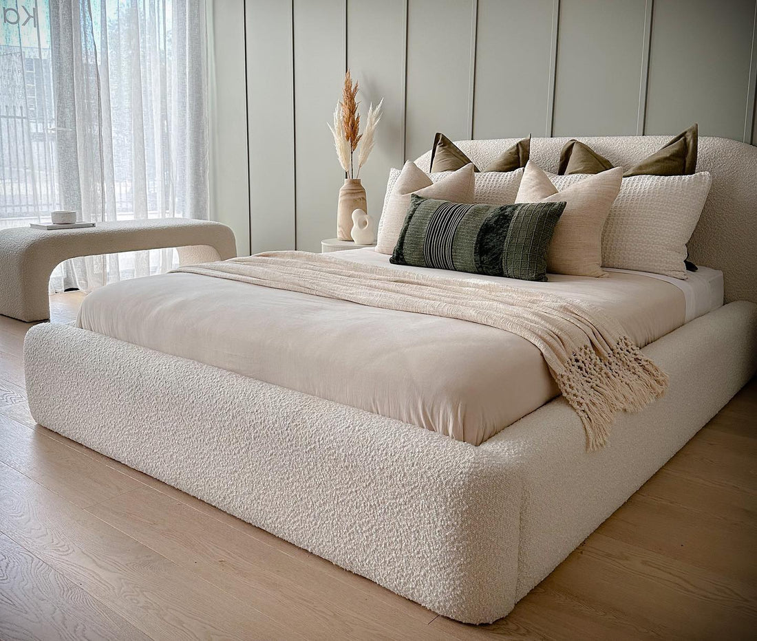White Double Bed Frame - Teddy Fleece Fabric Bed Frame With Storage