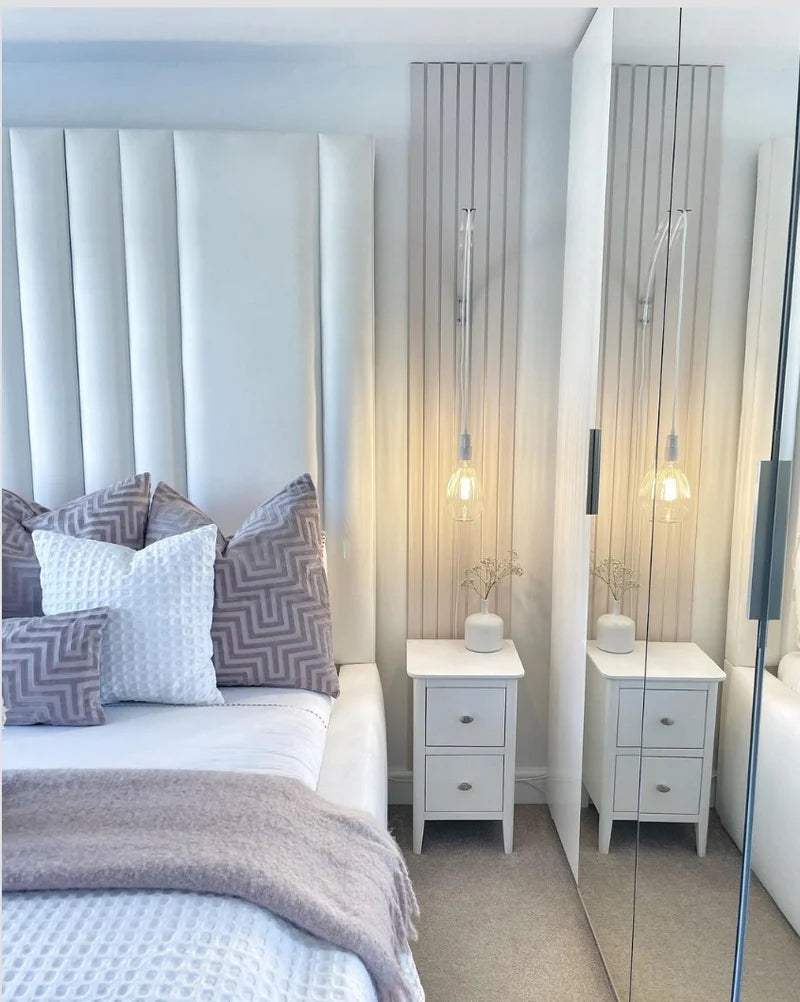 Wooden Double Bed Frame - Tall Vertical Linear Bed Frame